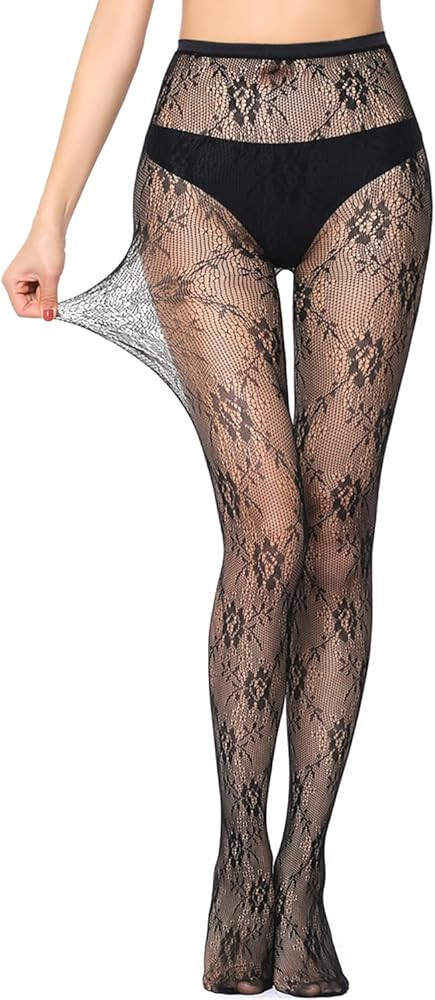 Tights for Women High Waist Fishnet Stockings Lace Leggings Floral Lace Pantyhose | Amazon (US)