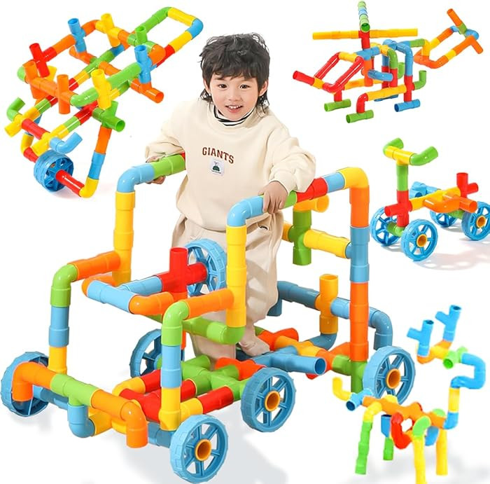 RAINBOW TOYFROG Fun Plus Size 156 Piece Pipe Building Blocks Set for Kids 4-8, Toddlers, Daycare ... | Amazon (US)