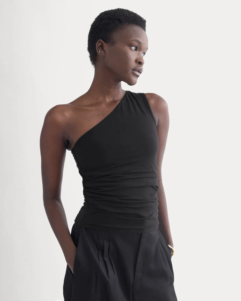 Everlane One-Shoulder Top In Black, Size Large | Everlane
