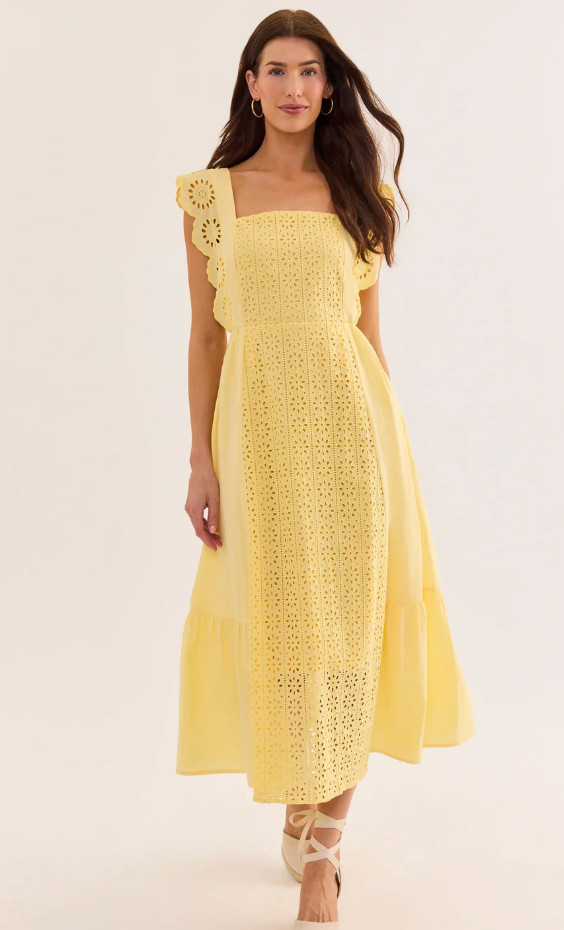 Yellow Eyelet Flutter Sleeve Midi Dress 

 #LTKootd #LTKmomlife #LTKTravel
