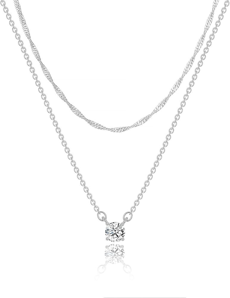 Tewiky Cubic Zirconia Silver Necklaces for Women, Dainty S925 Sterling Silver Choker Necklace Sim... | Amazon (US)