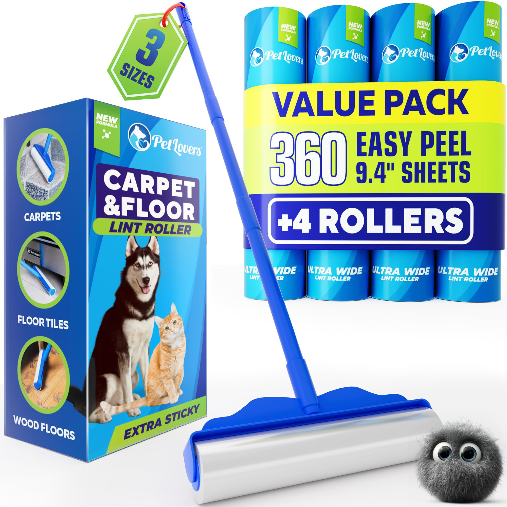PetLovers Large Lint Roller with 3 Refills – 360 Total Sheets for Tackling Pet Hair, Extra Larg... | Amazon (US)