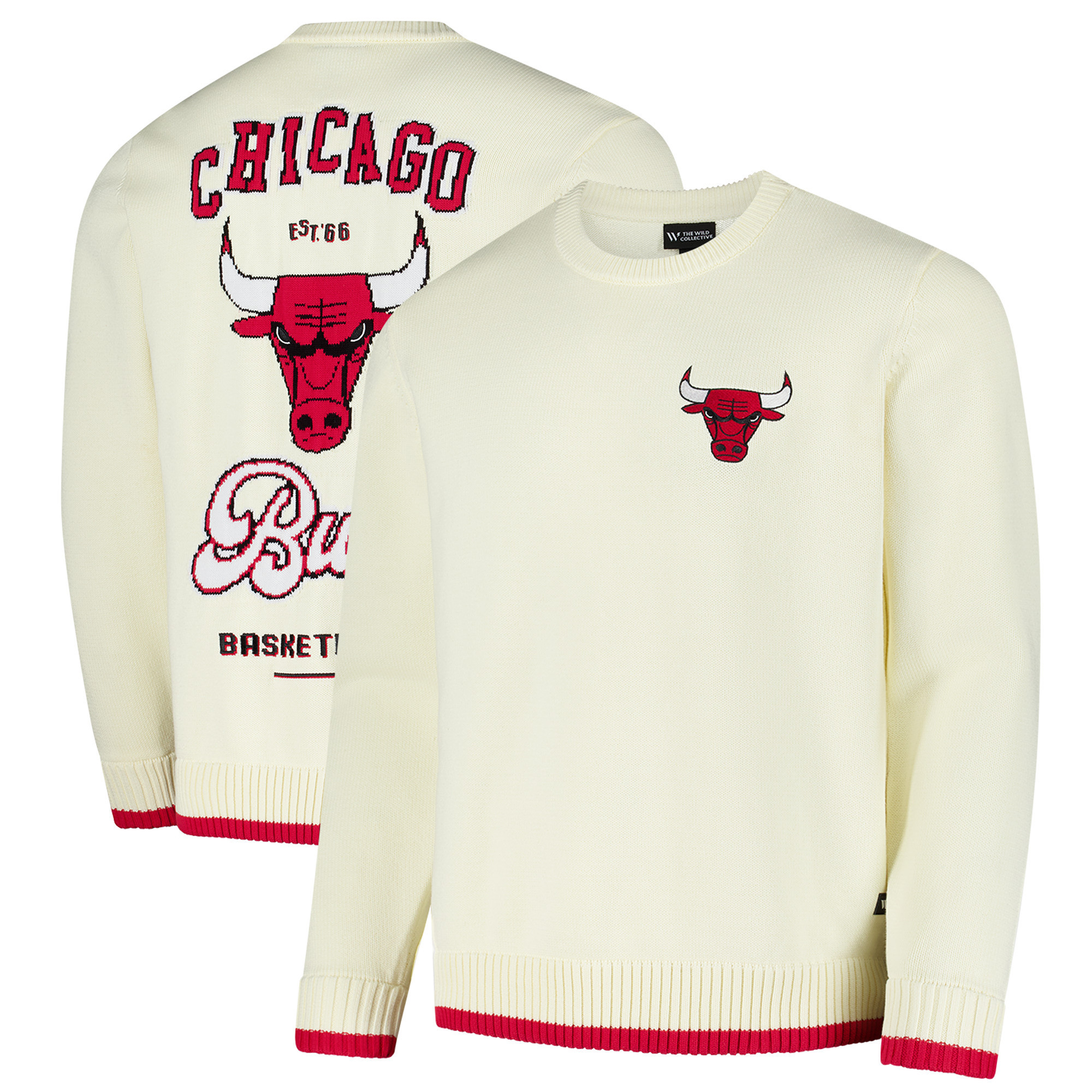 Unisex The Wild Collective Cream Chicago Bulls Jacquard Knit Pullover Sweater | Fanatics