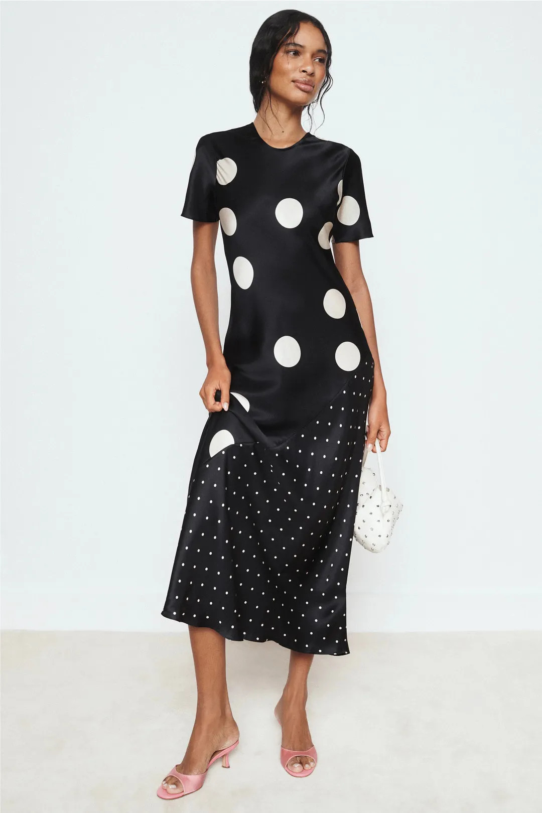 Silk Laundry Polka Dot Short Sleeve Midi Dress | Rent the Runway