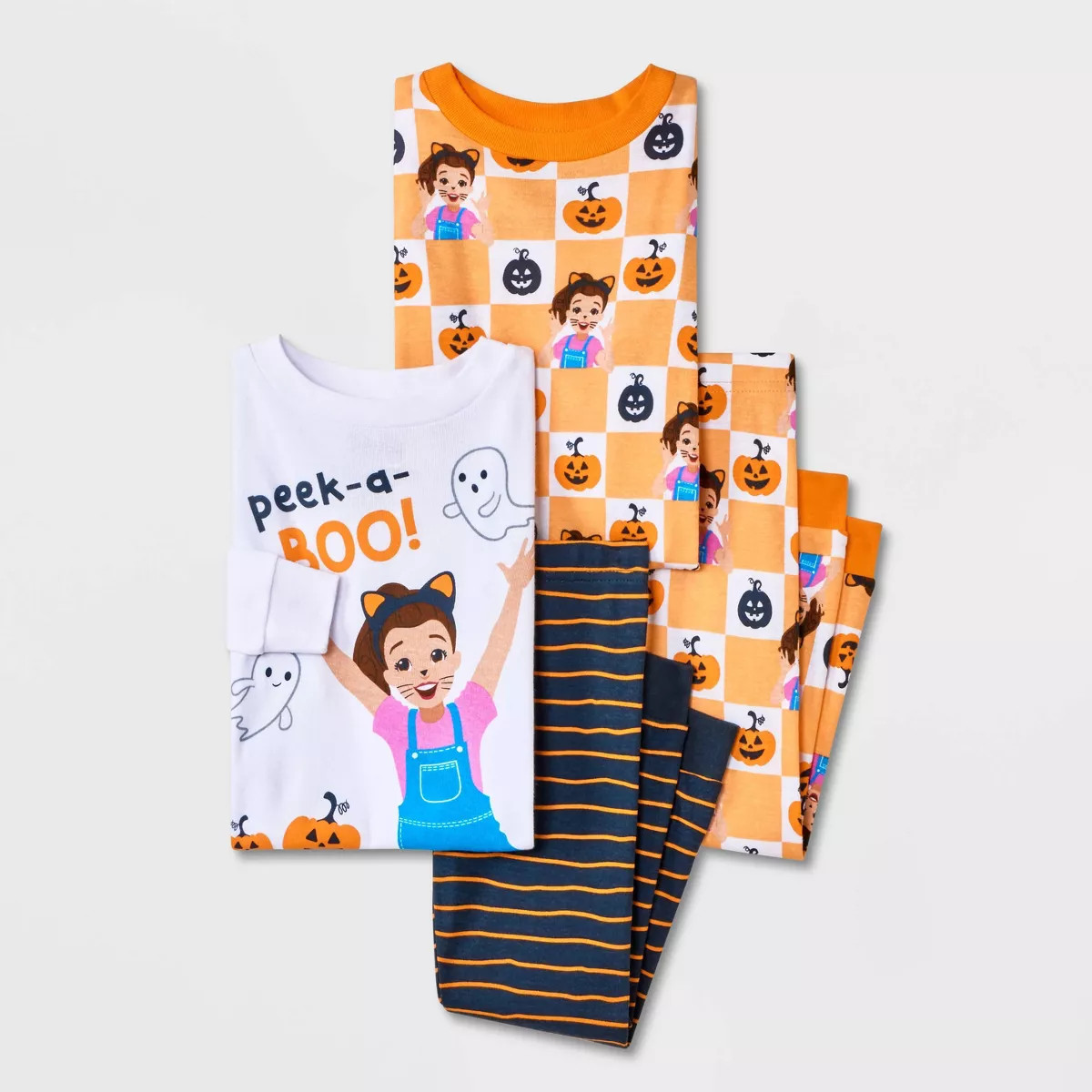 Toddler 4pc Ms. Rachel Cotton Long Sleeve Halloween Pajama Set - Orange/White/Black | Target