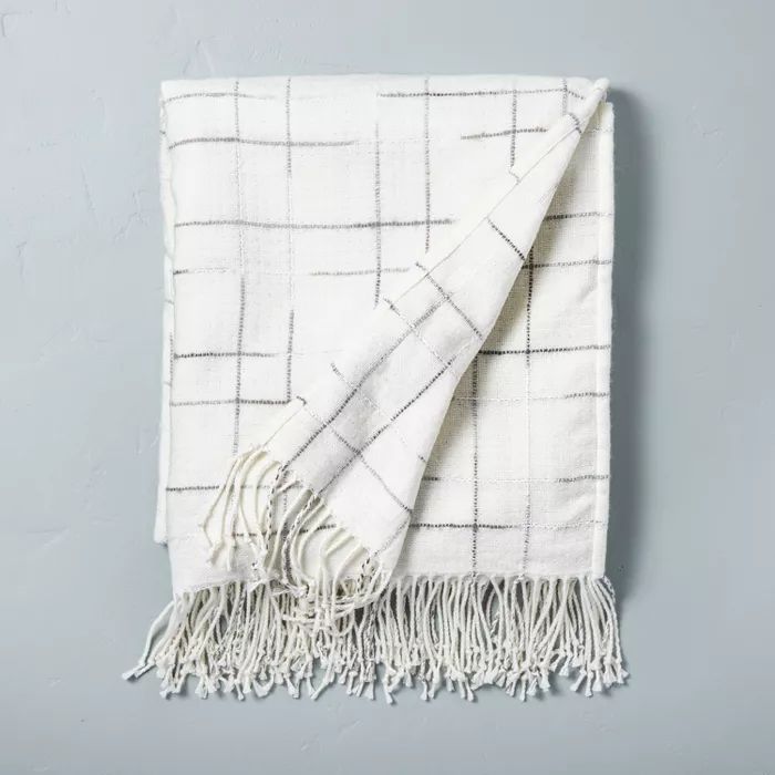 Checkered Fringe Throw Blanket Gray/Sour Cream - Hearth & Hand™ with Magnolia | Target