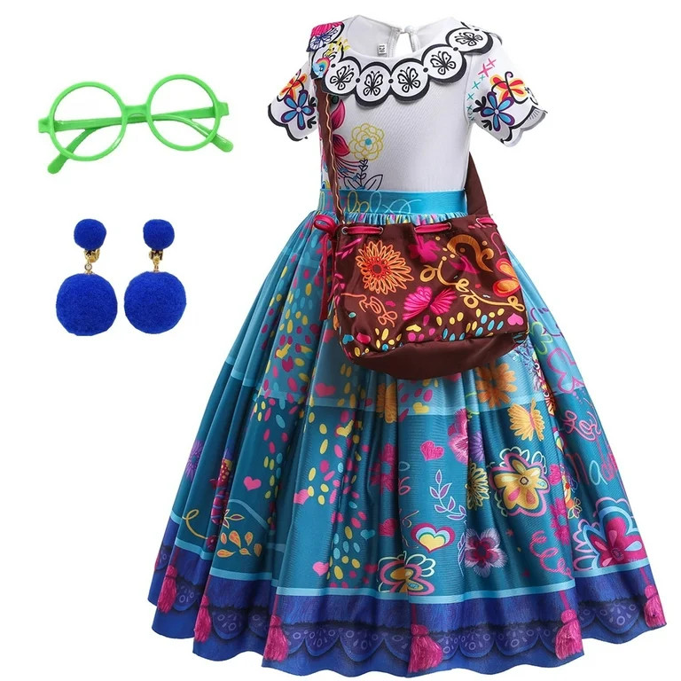Encanto Dress Mirabel Costume for Girls Madrigal Cosplay outfits Birthday Dress Up With Bag Glass... | Walmart (US)
