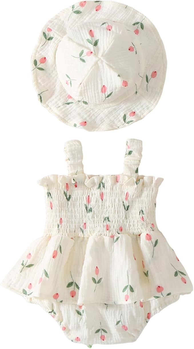 Mubineo Baby Girl Clothes Summer Dress Cotton Linen Romper Sleeveless Smocked Rompers Sun Dress H... | Amazon (US)