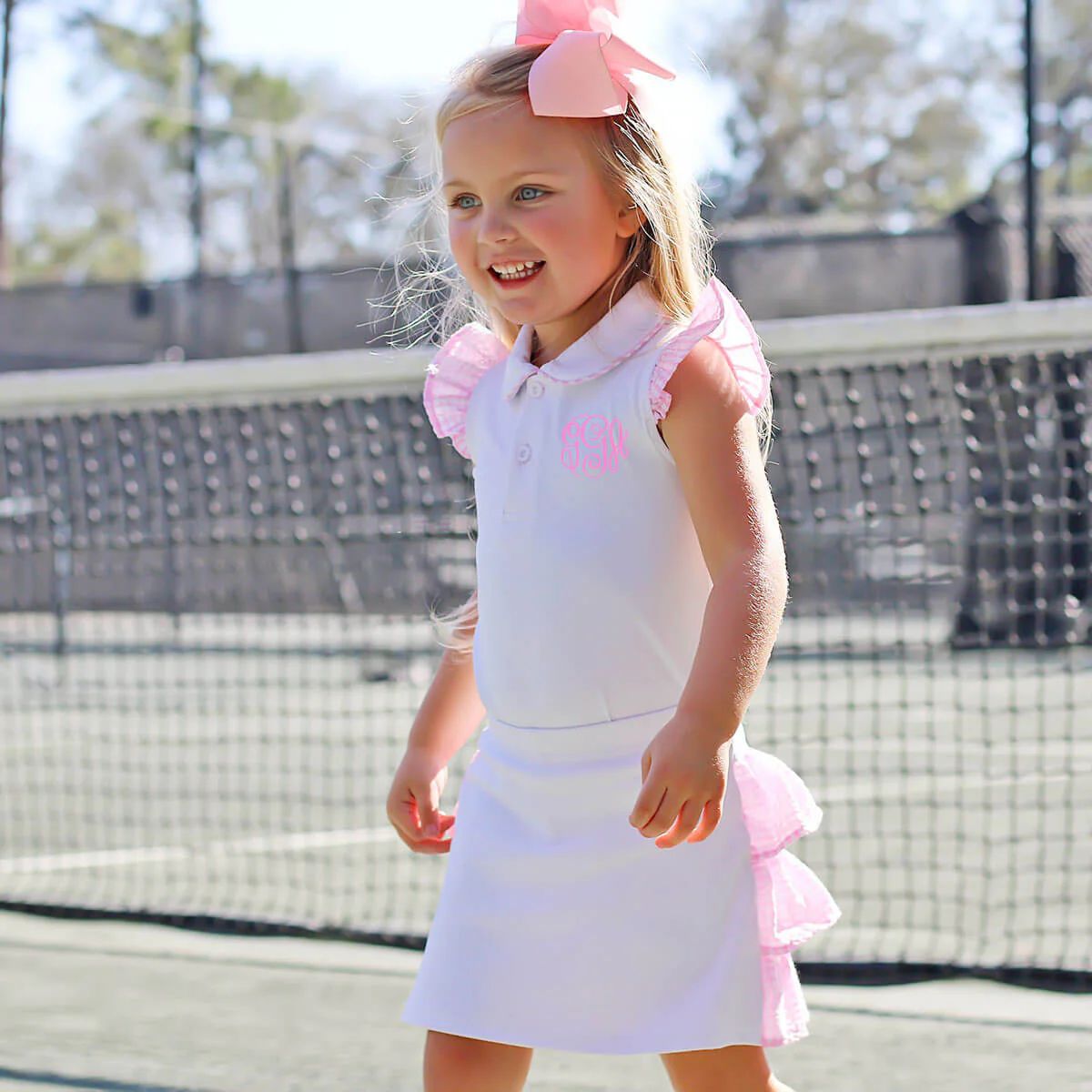 White Polo Pink Ruffle Tennis Skirt Set | Classic Whimsy