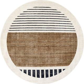 Keeva Modern Striped Fringe Area Rug Beige 6 ft. 4 in. x 6 ft. 4 in. Area Rug | The Home Depot