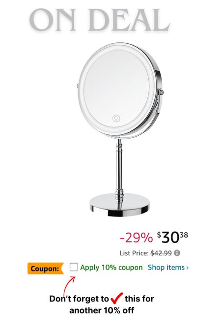 On Deal. I just received mine and love it! Lighted makeup mirror with 3 colors modes. Comes in gold too. Just not on Deal  

#LTKhome #LTKbeauty #LTKsalealert