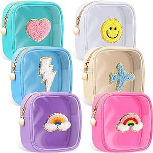 6 Pcs Chenille Letter Cosmetic Bag Preppy Patch Makeup Bag Clear Mini Nylon Toiletry Bags with Zi... | Amazon (US)