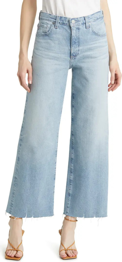 Saige Raw Hem High Waist Crop Wide Leg Jeans | Nordstrom