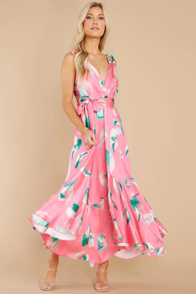 Call Me Sassy Pink Leaf Print Maxi Dress | Red Dress 