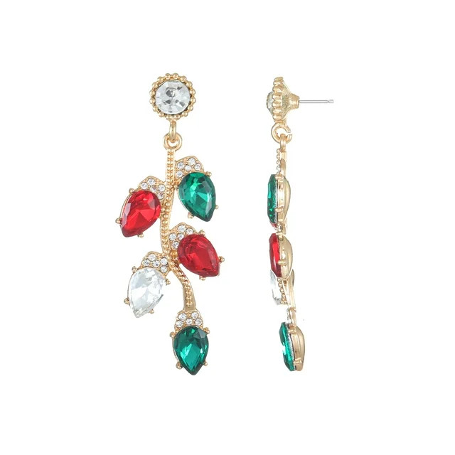 Holiday Time Women's Goldtone and Multicolored Glass Stone Christmas Lights Earrings, 1 Pair | Walmart (US)