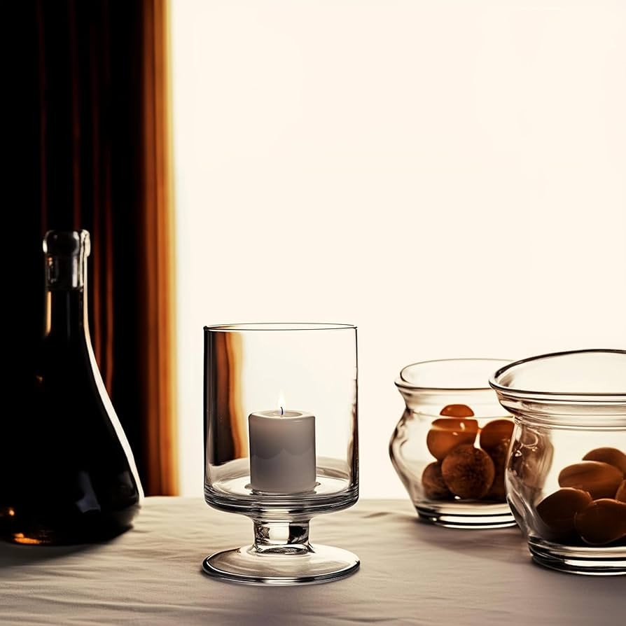 WGVI Clear Glass Pedestal Hurricane Candle Holder, 4.65" W, 7.9" H, Decorative Vase for Pillar Ca... | Amazon (US)