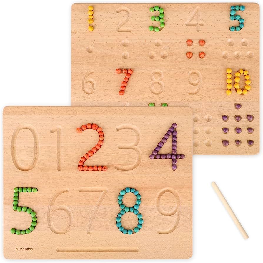 BLUE GINKGO Number Tracing Board - Double-Sided Wooden Montessori Math Board and Counting Toy for... | Amazon (US)