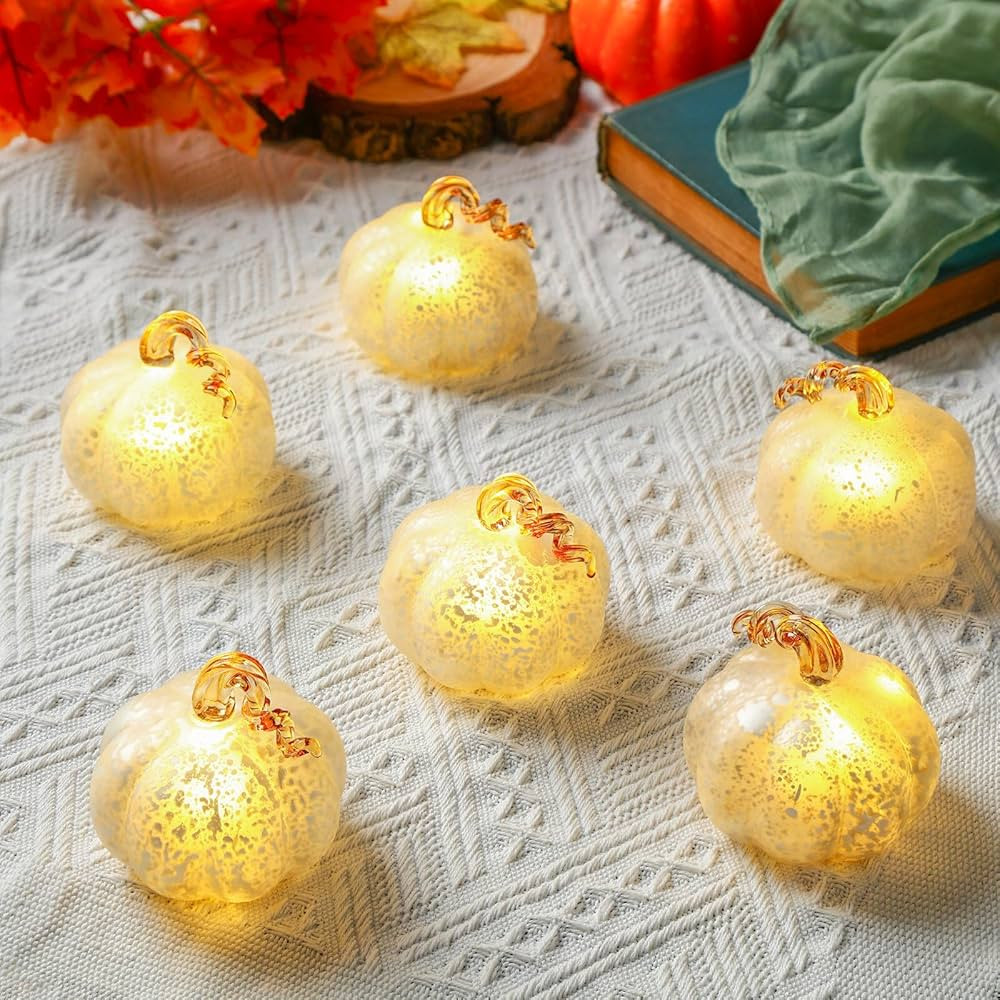 6 Pcs Thanksgiving Hand Blown Glass Pumpkin for Decorations Fall Glass Pumpkin Centerpiece for Ta... | Amazon (US)