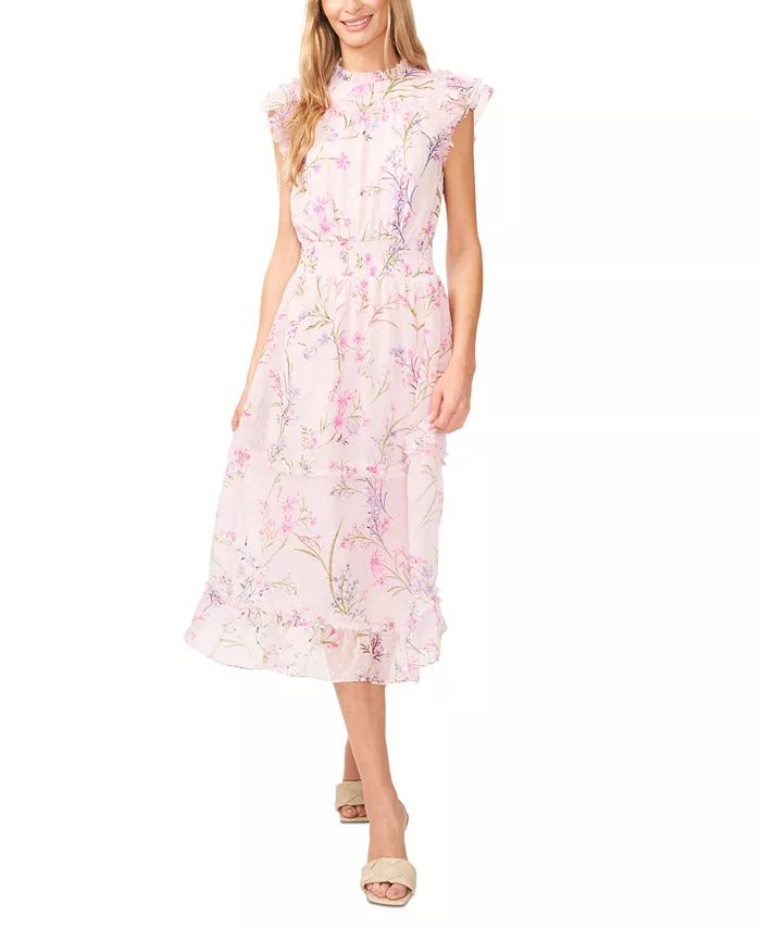 CeCe Women's Smocked-Waist Flutter-Sleeve Midi Dress - Macy's | Macy's