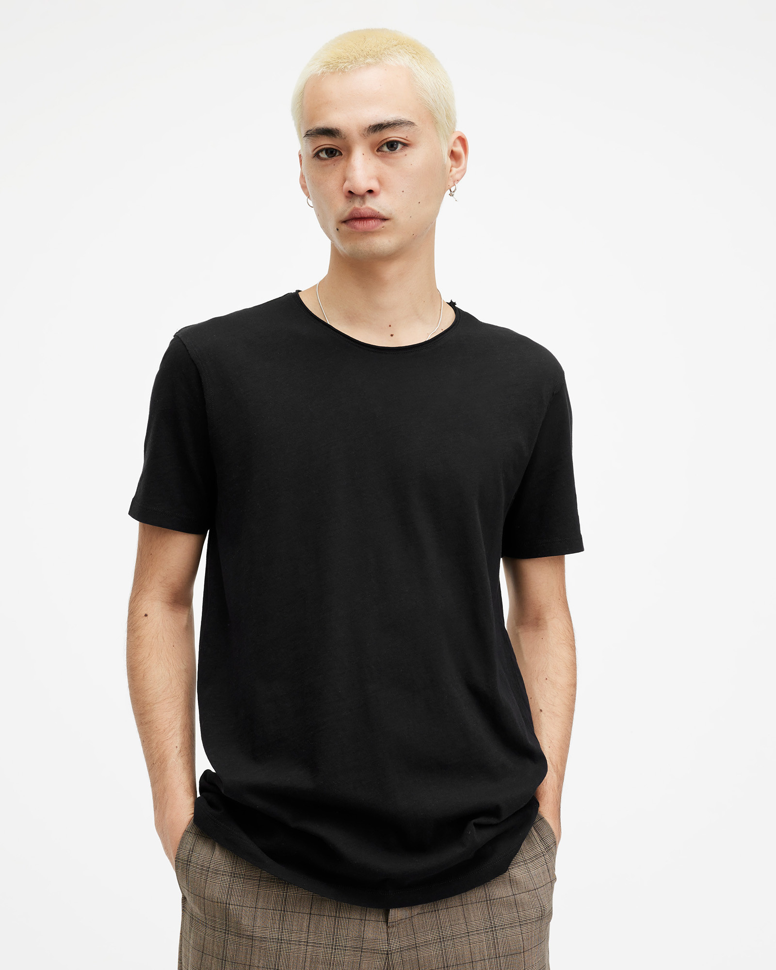 Figure Crew Neck Raw Edge T-Shirt Jet Black | ALLSAINTS US | AllSaints US