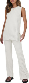 Click for more info about Tankaneo Two Pieces Outfits Sleeveless Top Knit Sets Trendy Lounge Long Pajamas Set