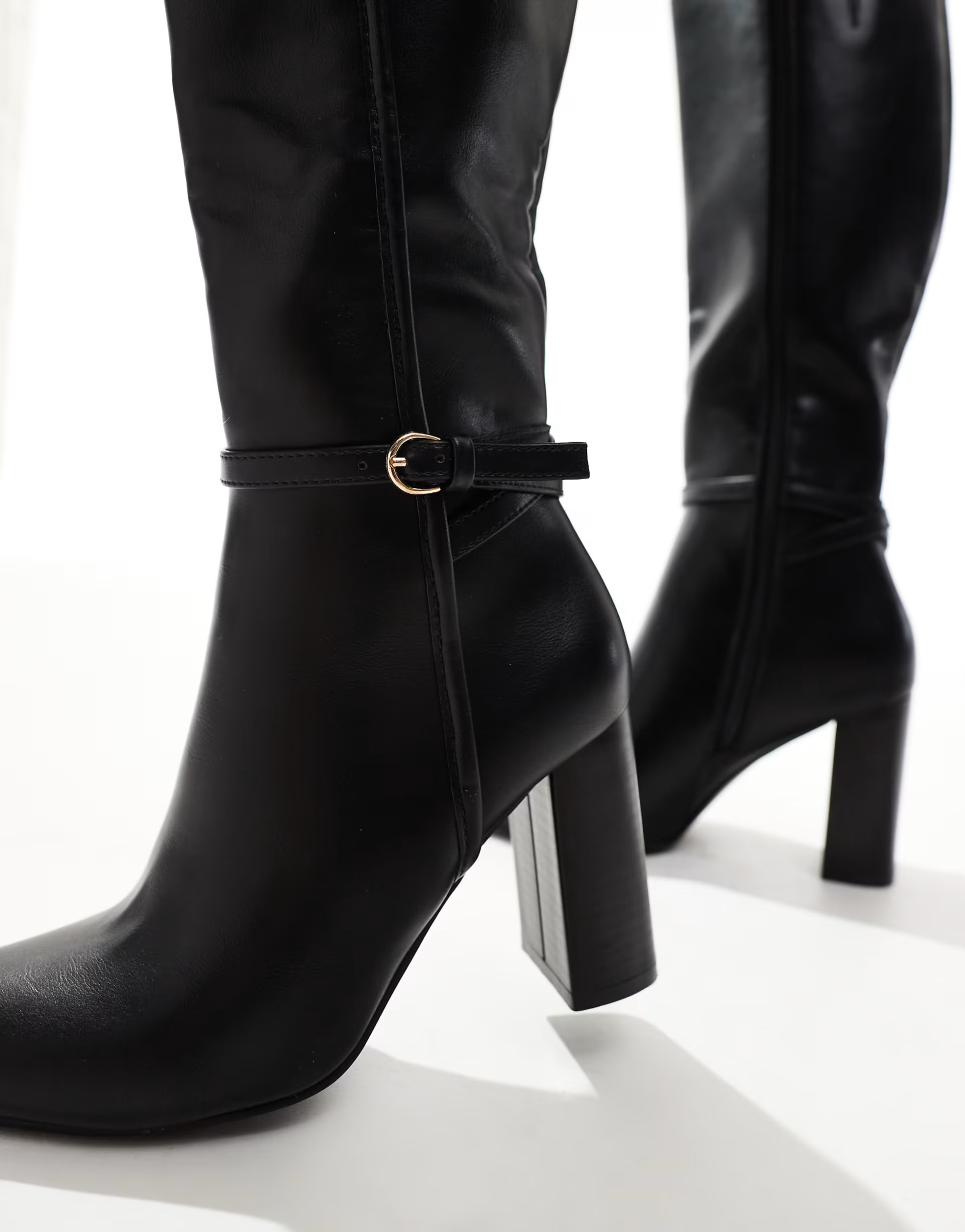 SEQWL knee high buckle boots in black | ASOS (Global)