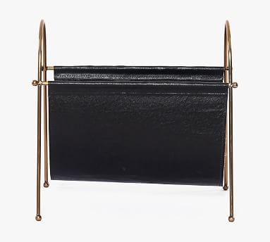 Faux Leather & Stainless Steel Magazine Holder | Pottery Barn (US)
