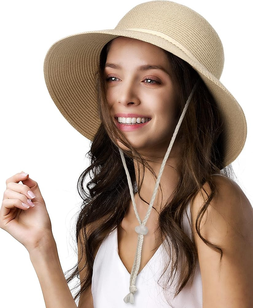 FURTALK Womens Wide Brim Sun Hat with Wind Lanyard UPF Summer Straw Sun Hats for Women | Amazon (US)