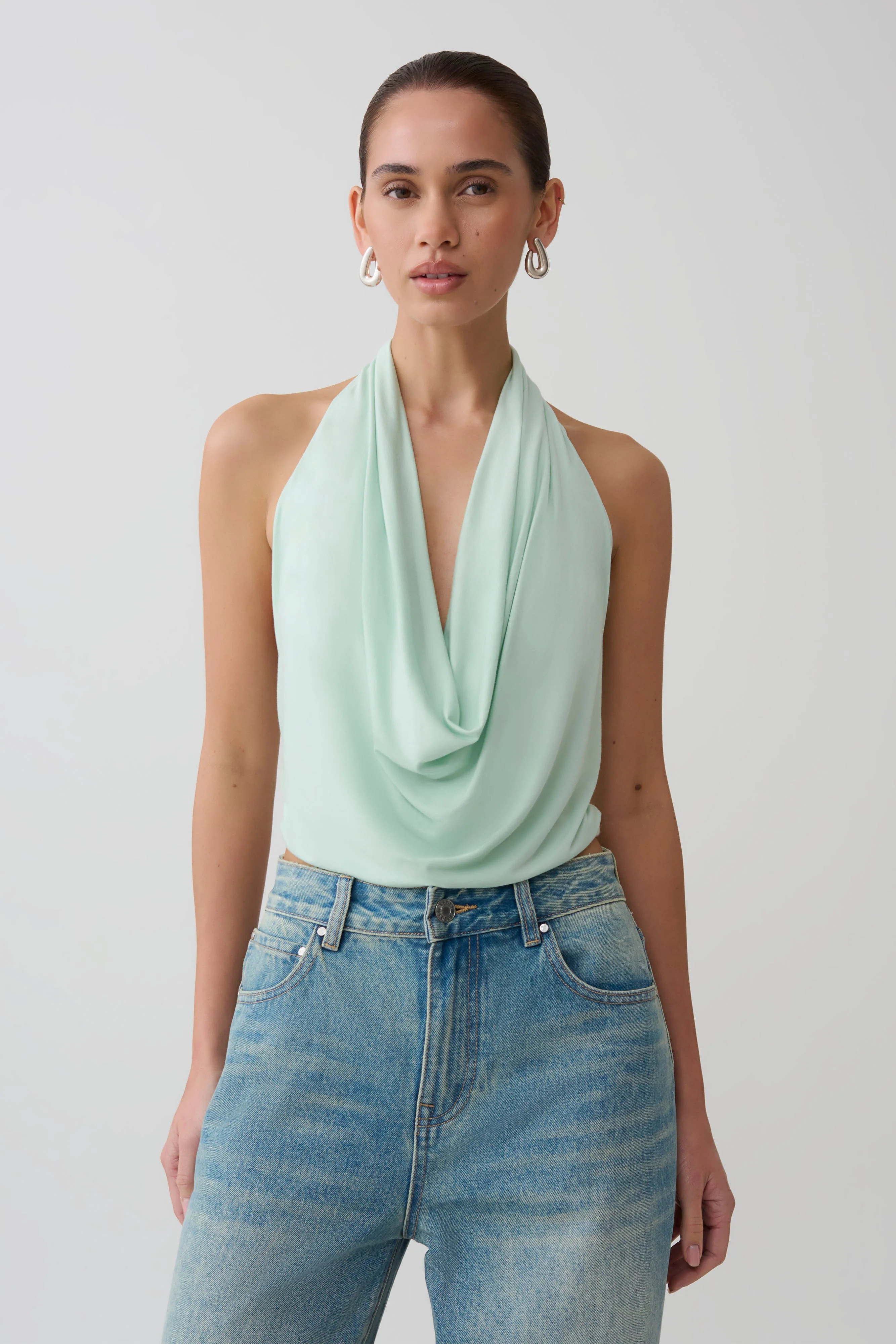 Huyen Cowl Front Modal Top - Mint | MESHKI US