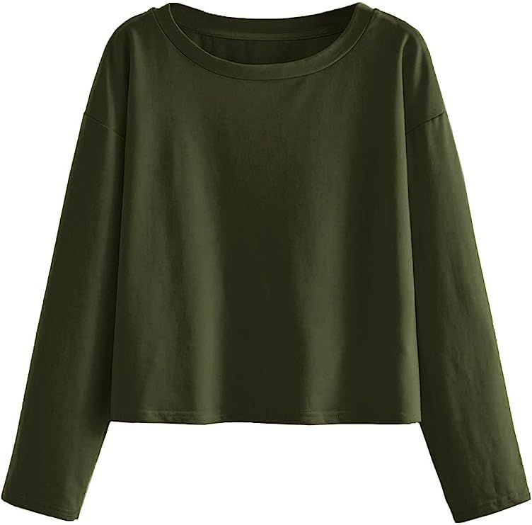 SweatyRocks Women's Casual Long Sleeve Tops Raw Cut Pullover Sweatshirt | Amazon (US)