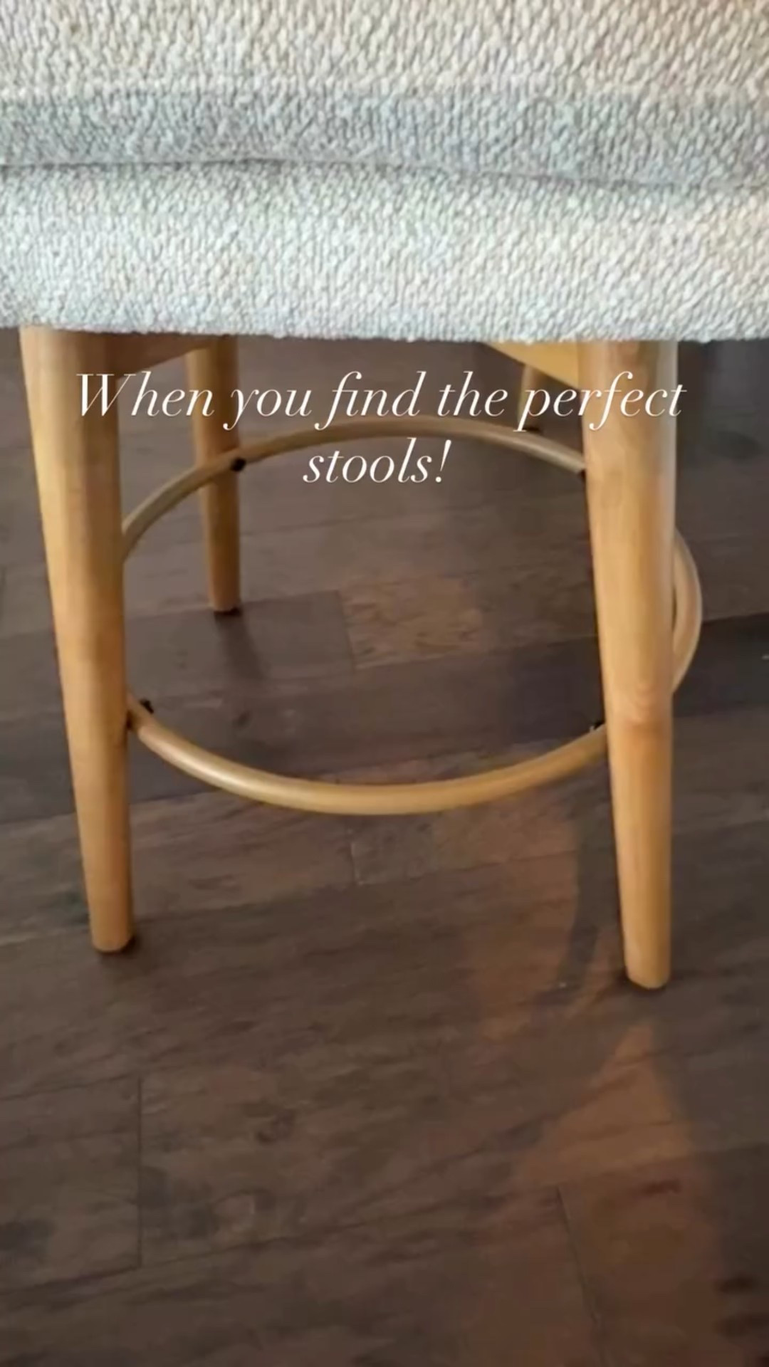 I am so happy to have found these stools! They check all the boxes… perfect height, perfect fabric, swivel and best of all the light honey wood matches all my other furniture! 
