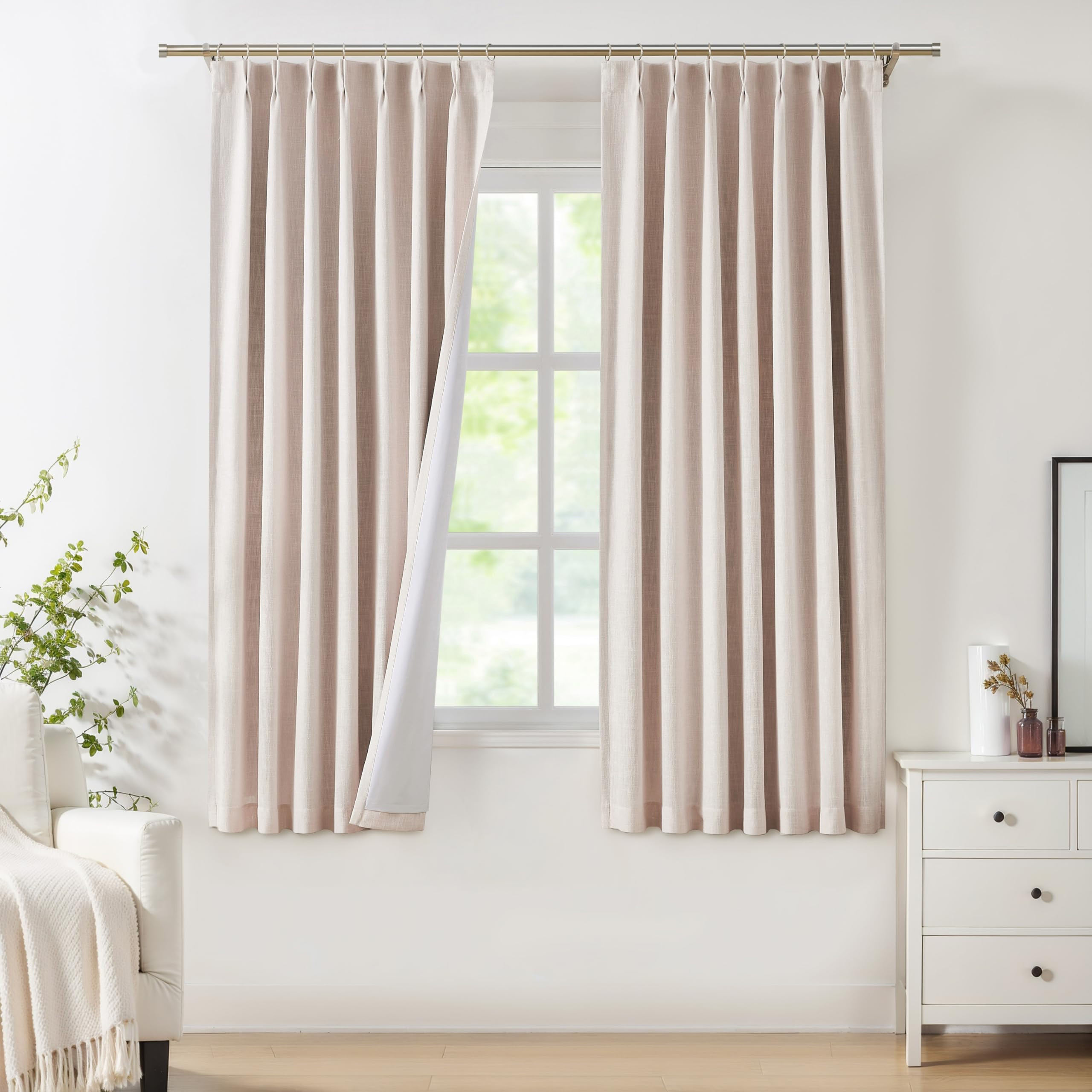 Pinch Pleated Blackout Curtain Panels with Full Blackout Liner Linen Texture Window Treatment Set... | Amazon (US)