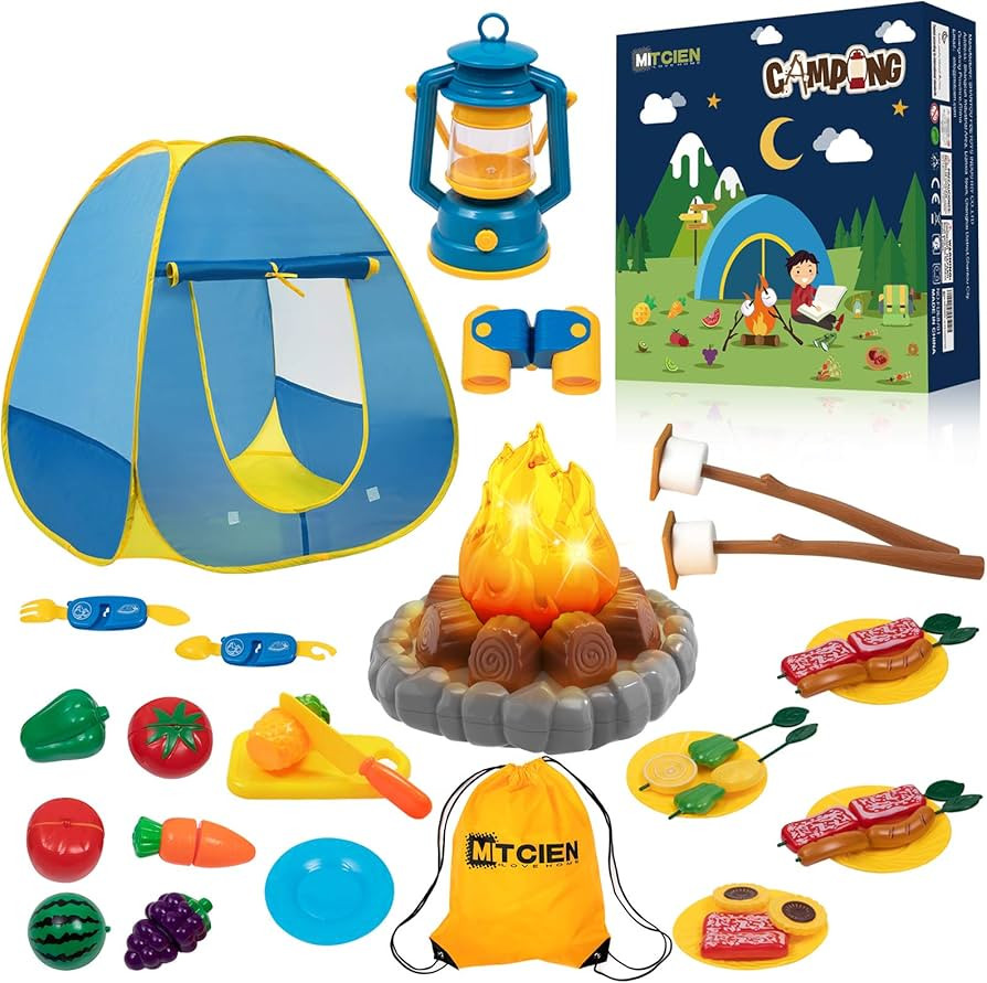Amazon.com: MITCIEN Kids Camping Play Tent with Toy Campfire/Marshmallow/Fruits Toys Play Tent Se... | Amazon (US)