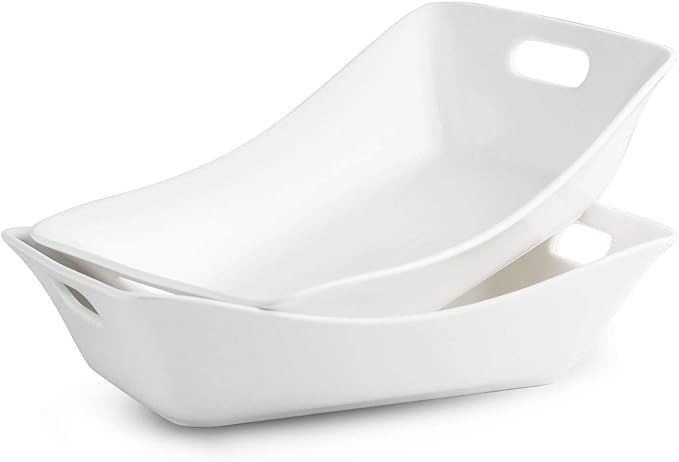 1.5 Quarts Serving Bowl with Handles Set Rectangle Serving Platter Porcelain Bowl Set, 2 Pack Whi... | Amazon (US)