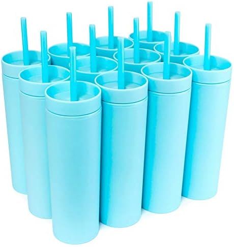 SKINNY TUMBLERS (12 pack) Matte Pastel Colored Acrylic Tumblers with Lids and Straws | 16oz Double W | Amazon (US)