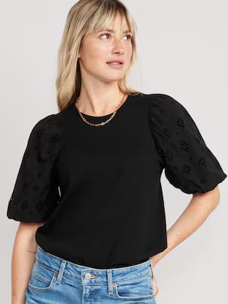 Puff-Sleeve Cutwork Top for Women | Old Navy (US)