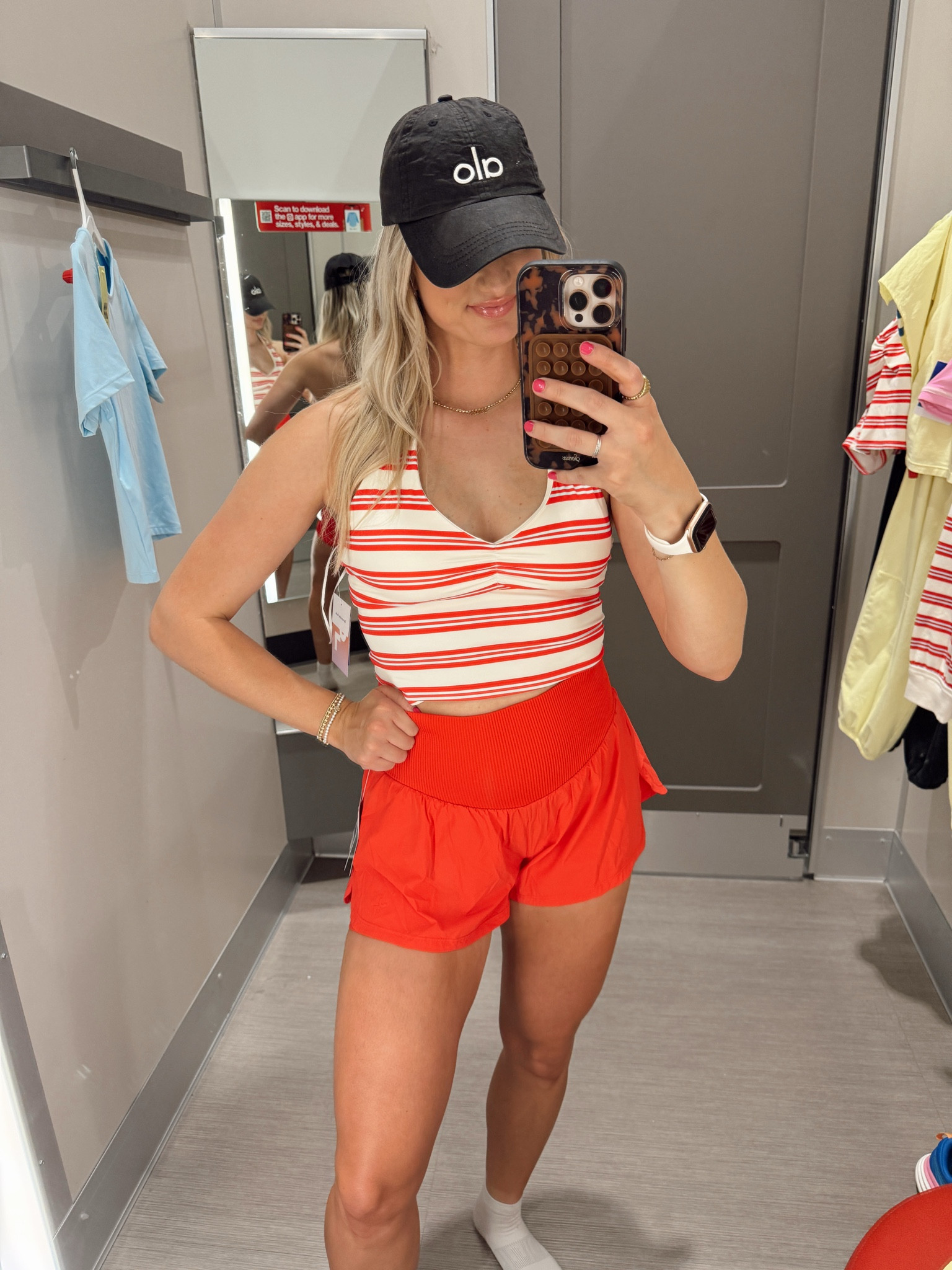 Target running shorts // red gym shorts // activewear // halter top // mom style 