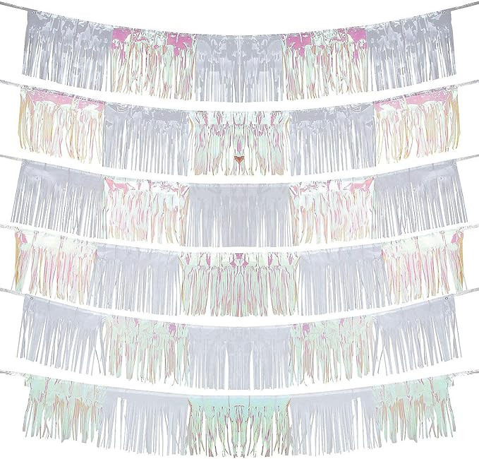 White & Iridescent Fringe Garland Backdrop - Party Decor - 6 Pieces | Amazon (US)