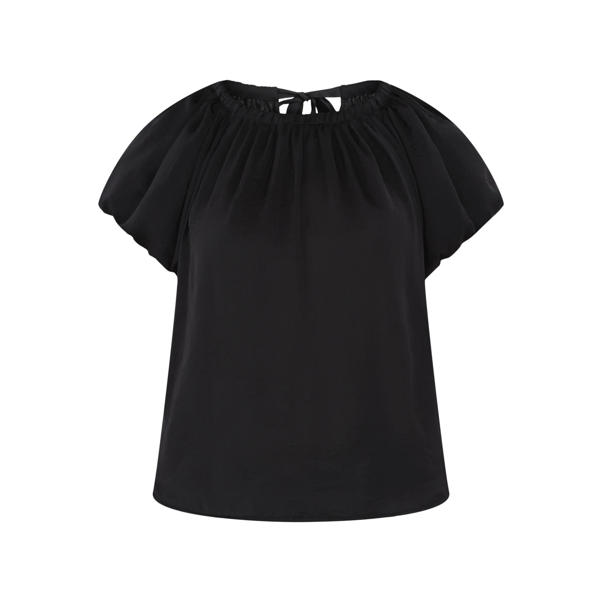 Time and Tru Women's Shirred Satin Top with Short Sleeves, Sizes XS-XXXL | Walmart (US)