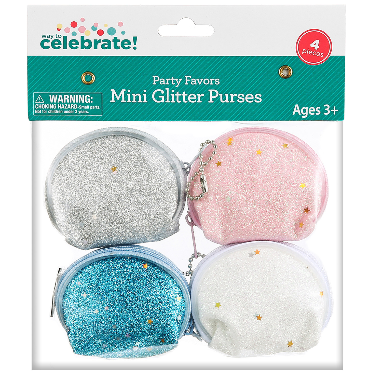 Way to Celebrate Glitter Purses for Girls, Party Favors, Fabric Zipper, 4 Count Age 3+, Glitter P... | Walmart (US)