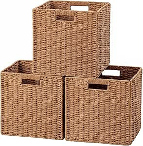 UBBCARE 3 Pack Wicker Basket, 11L×11H×10.5W inch Woven Paper Rope Storage Baskets for shelves, ... | Amazon (US)