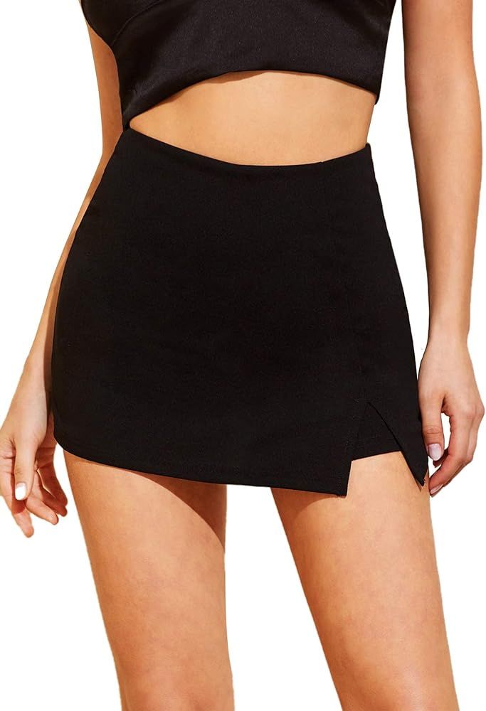 WDIRARA Women's Contrast Binding Knot Side Mid Waist Asymmetrical Skirt Shorts | Amazon (US)