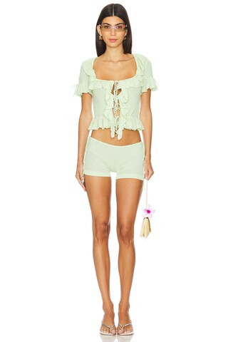 GUIZIO Crochet Knit Side Tie Short in Pistachio from Revolve.com | Revolve Clothing (Global)