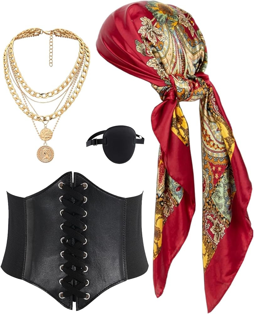 kasahara Pirate Costume Accessories Women Pirate Bandanas Head Scarf Eye Patch Medieval Corset Ne... | Amazon (US)