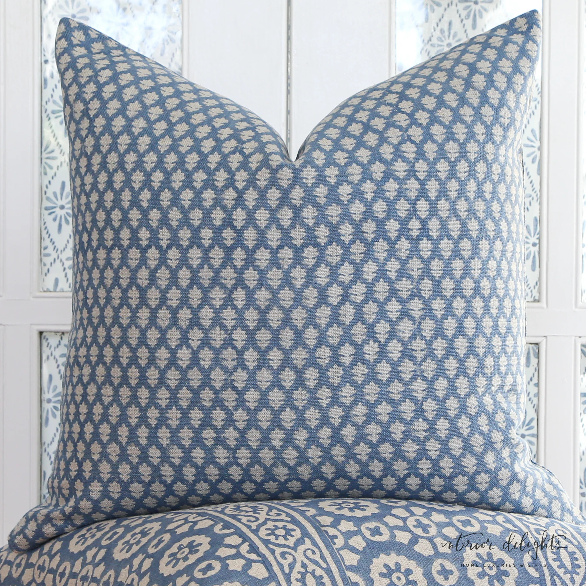 Luxe Bleu Fleurette Pillow Cover | Interior Delights