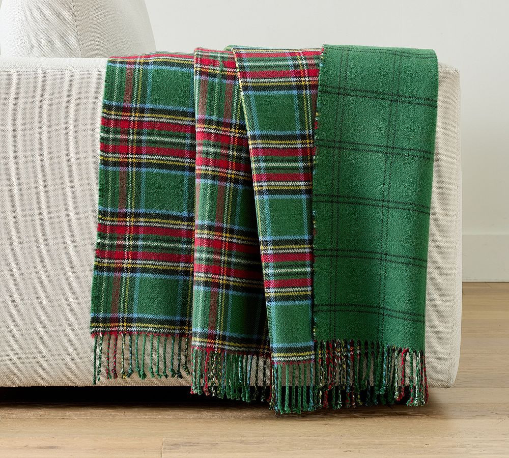 Stewart Plaid Reversible Wool Blend Throw | Pottery Barn (US)