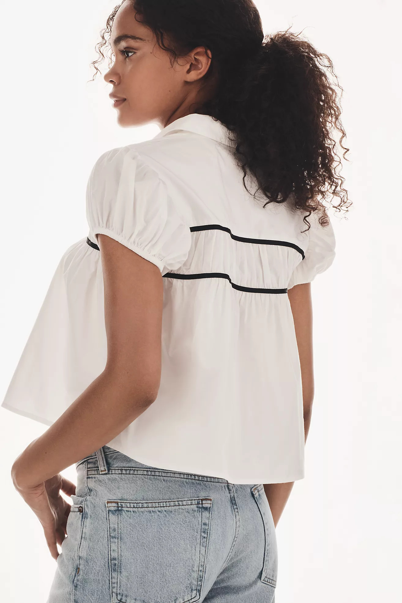 The Leandra Cap-Sleeve Shirred Yoke Blouse by Maeve | Anthropologie (US)