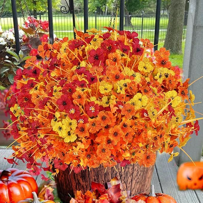 Yastouay Faux Mums for Outside -12 Bundles Fake Mums Fall Flowers Artificial for Decoration,UV Re... | Amazon (US)