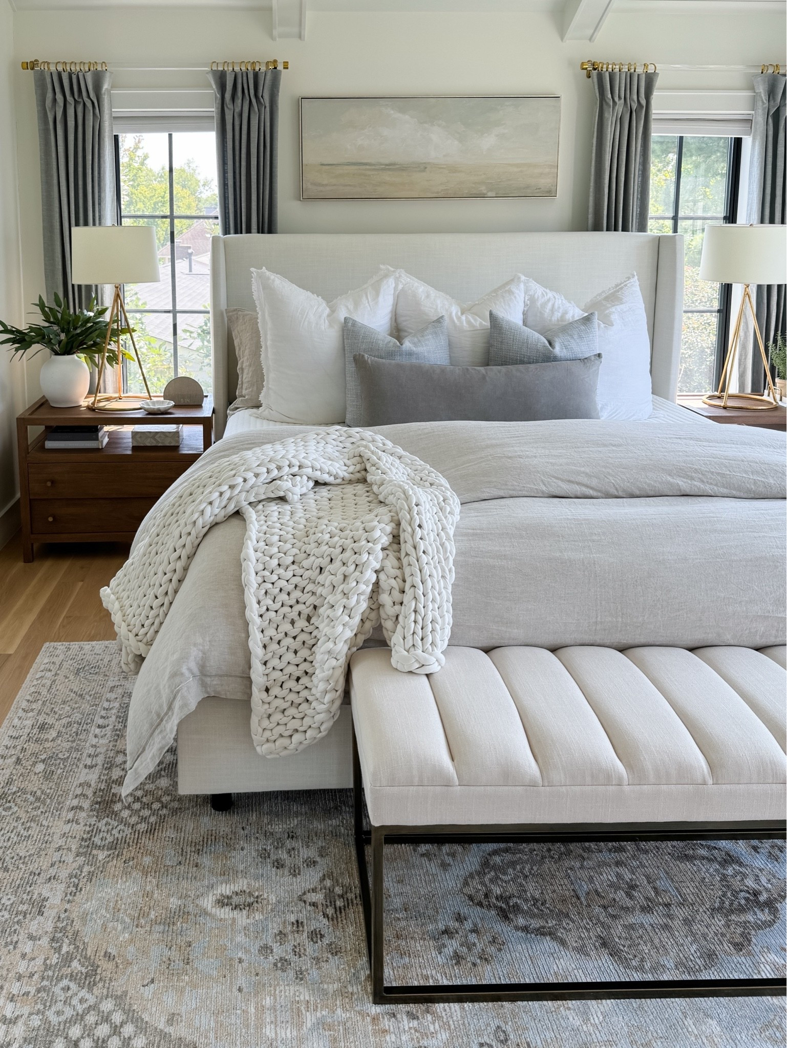 Creating a calm, serene retreat in our primary bedroom with soft neutrals, natural materials, and plenty of texture. An organic cotton bed blanket layered with a relaxed linen duvet, a mix of cozy pillows, and a vintage-inspired rug that adds just the right amount of warmth and subtle pattern. Timeless, breathable layers that make this space feel peaceful and inviting. 🤍 Everything linked!

#LTKHome #LTKdayinmylife #LTKSaleAlert