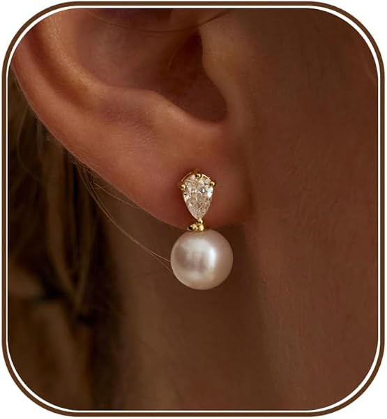 Gold Pearl Earrings for Women, Dainty Wedding Bride Earrings 14K Gold Plated Pearl Drop Earrings for Women Trendy Formal Pearls Earring Cute Hoco Prom Pearls Jewelry | Amazon (US)